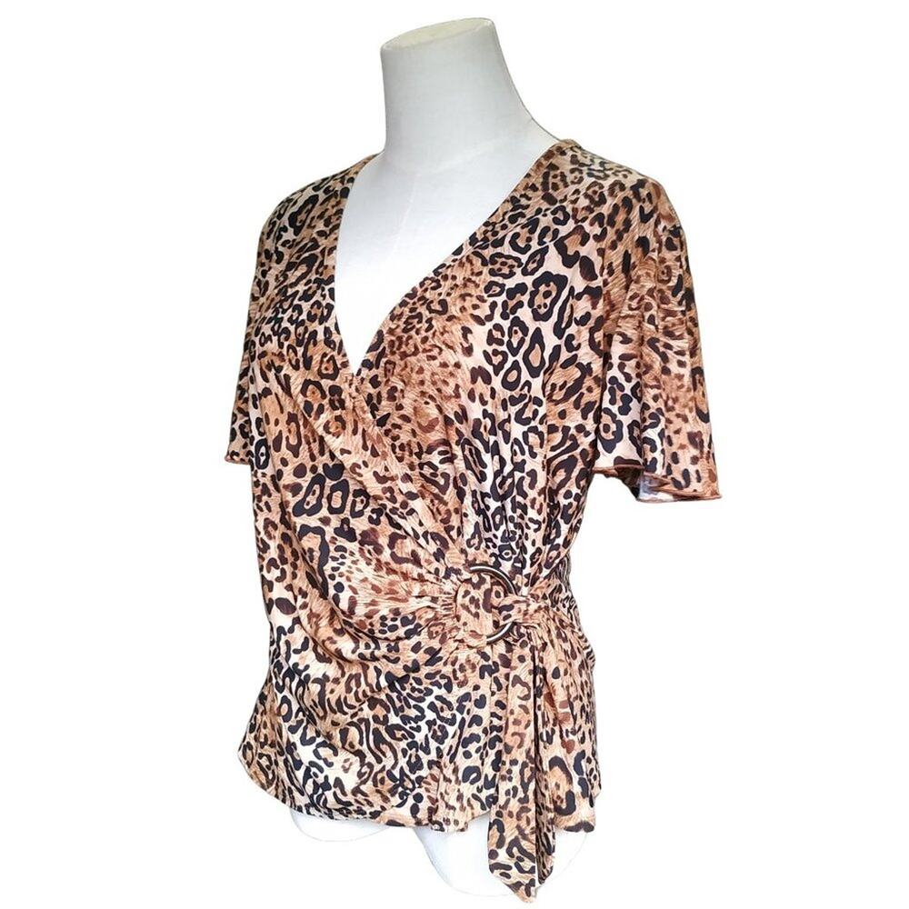 Essentials By Milano Leopard Print Wrap Blouse Top